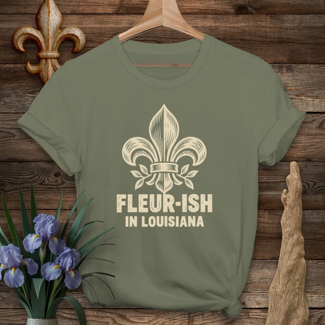 S / Military Green Louisiana Fleur-ish Block Cut T-Shirt by Laissez Faire Wear