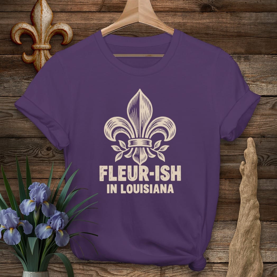 S / Purple Louisiana Fleur-ish Block Cut T-Shirt by Laissez Faire Wear