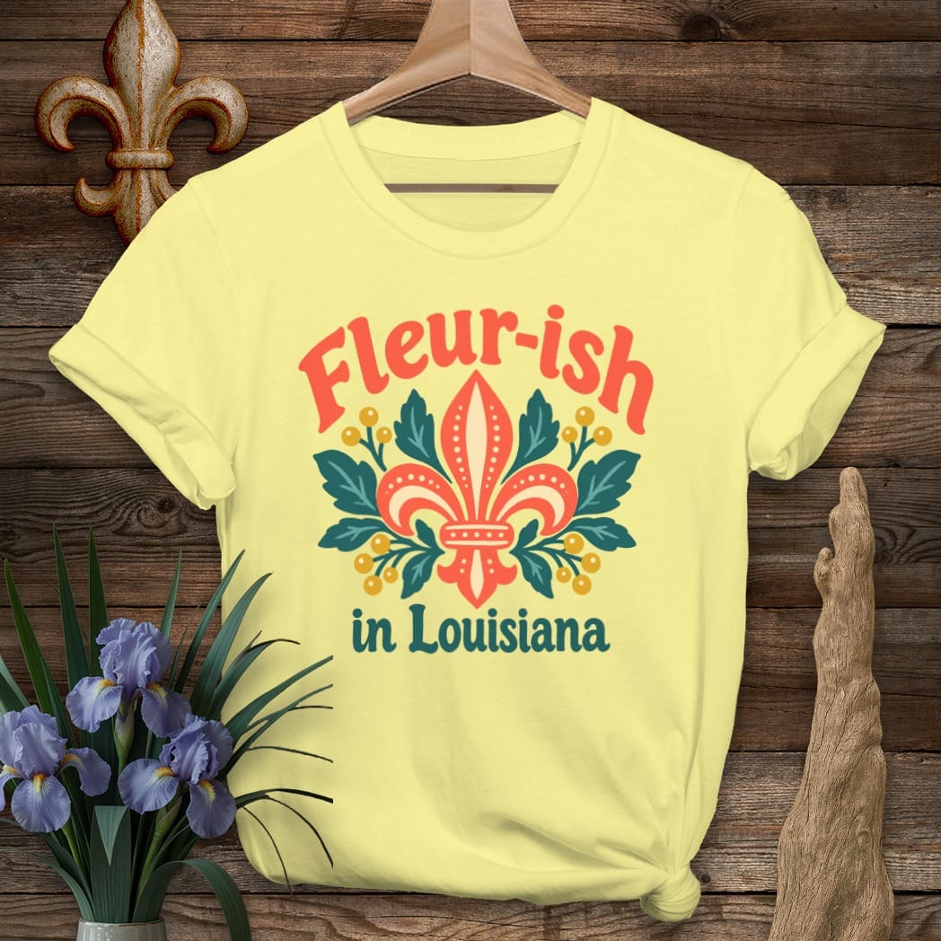S / Cornsilk Louisiana Fleur-ish Folk Bloom T-Shirt by Laissez Faire Wear