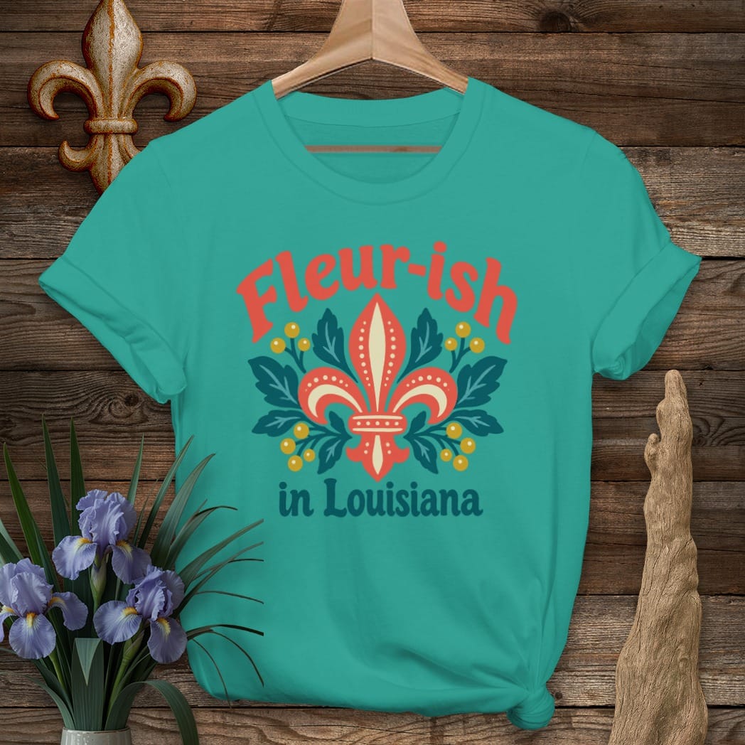 S / Jade Dome Louisiana Fleur-ish Folk Bloom T-Shirt by Laissez Faire Wear