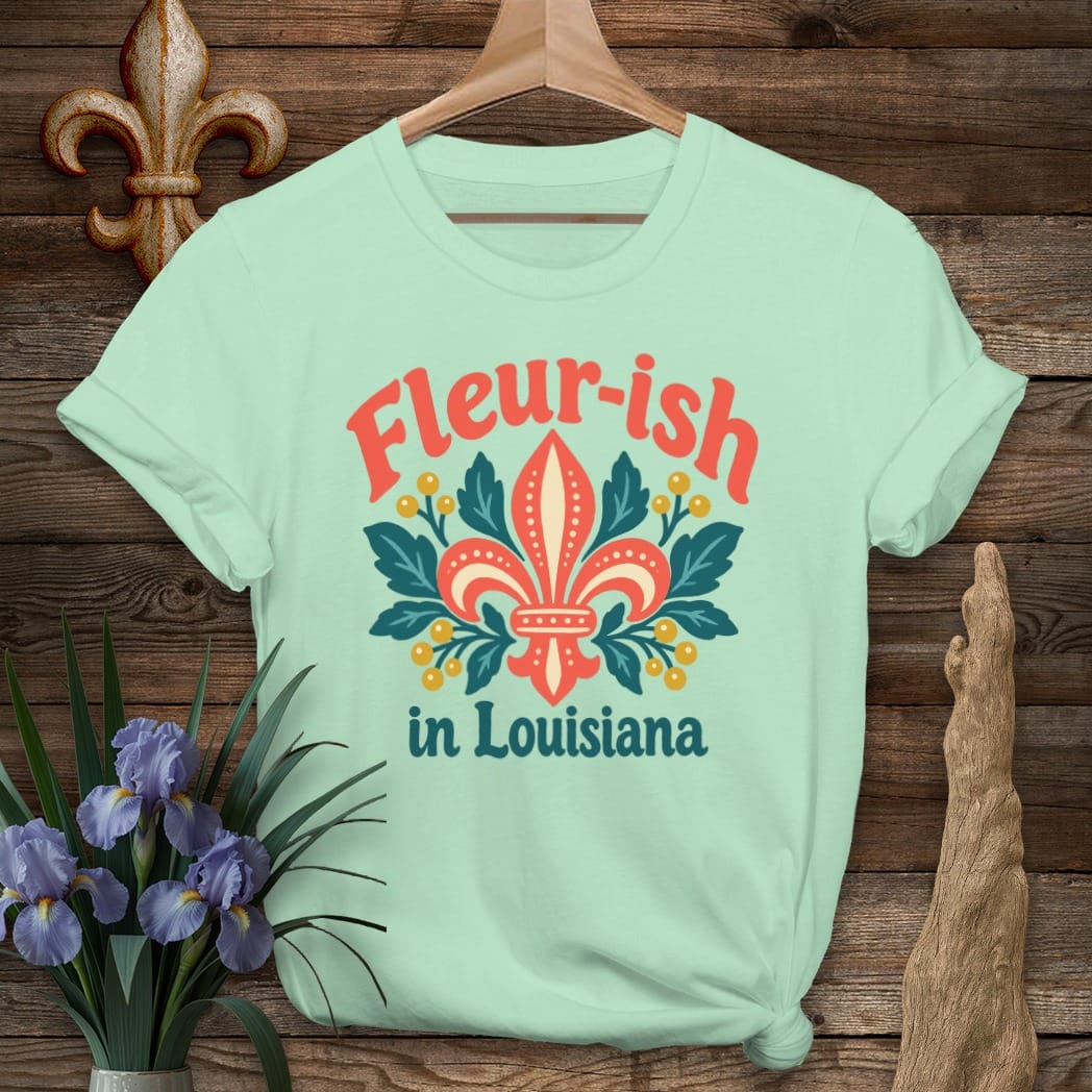 S / Mint Green Louisiana Fleur-ish Folk Bloom T-Shirt by Laissez Faire Wear