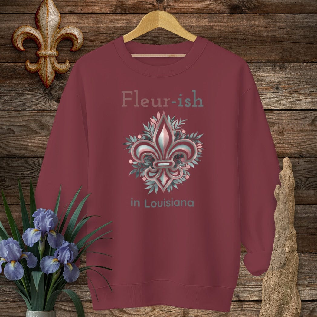 S / Garnet Louisiana Fleur-ish in Louisiana Sweatshirt by Laissez Faire Wear