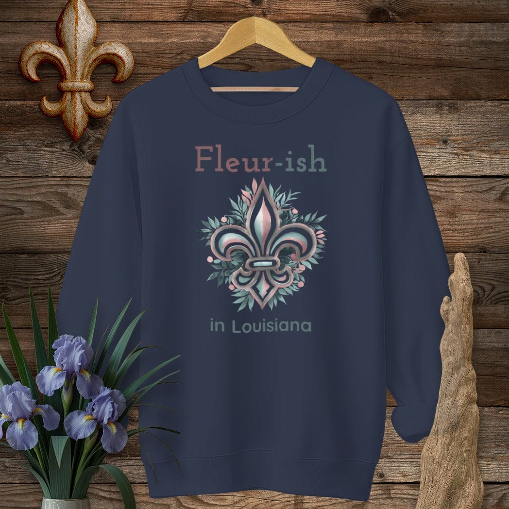 S / Navy Louisiana Fleur-ish in Louisiana Sweatshirt by Laissez Faire Wear