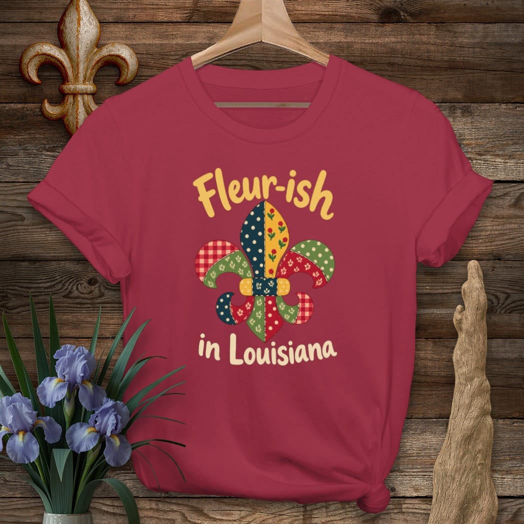 S / Cardinal Red Louisiana Fleur-ish Patchwork T-Shirt by Laissez Faire Wear