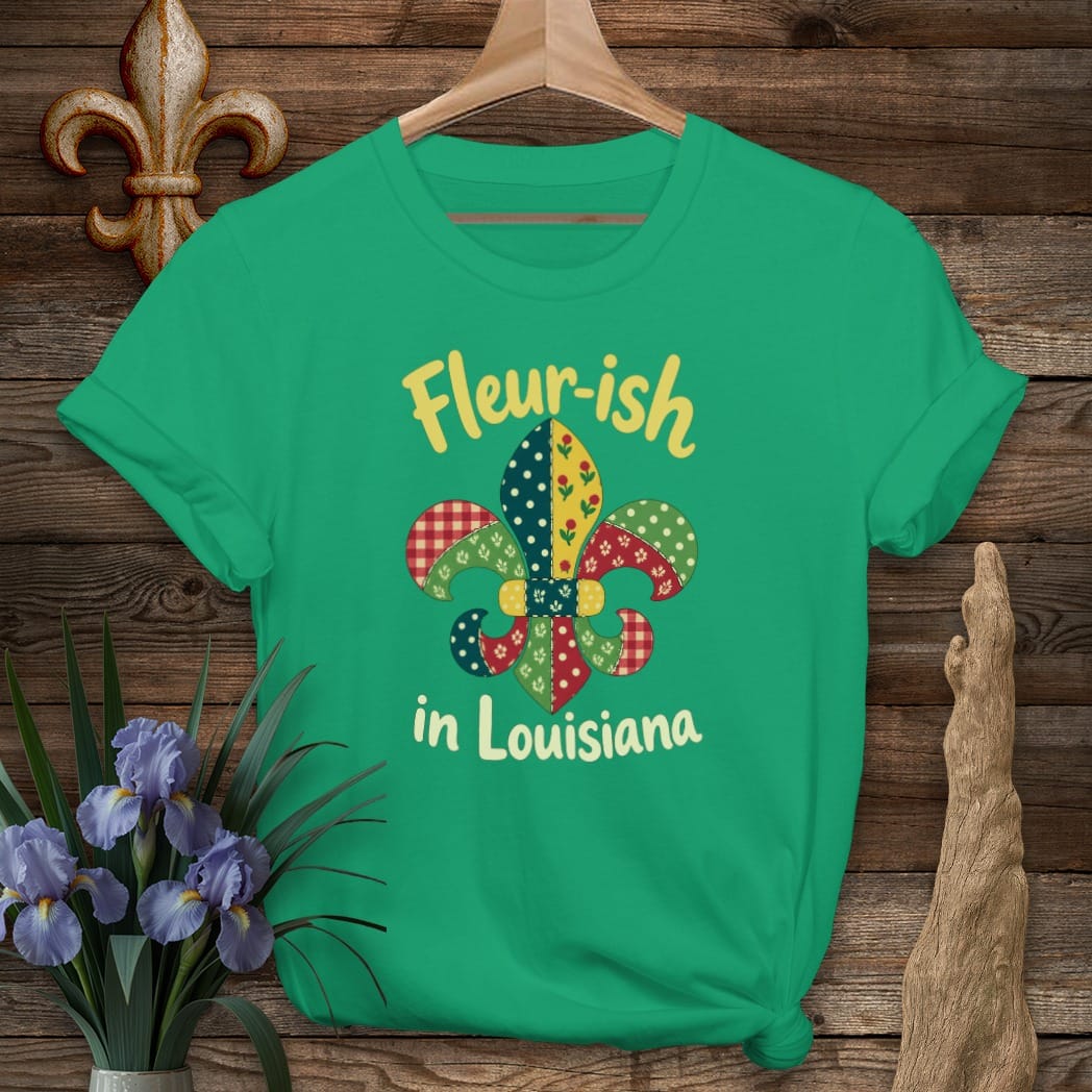 S / Kelly Green Louisiana Fleur-ish Patchwork T-Shirt by Laissez Faire Wear