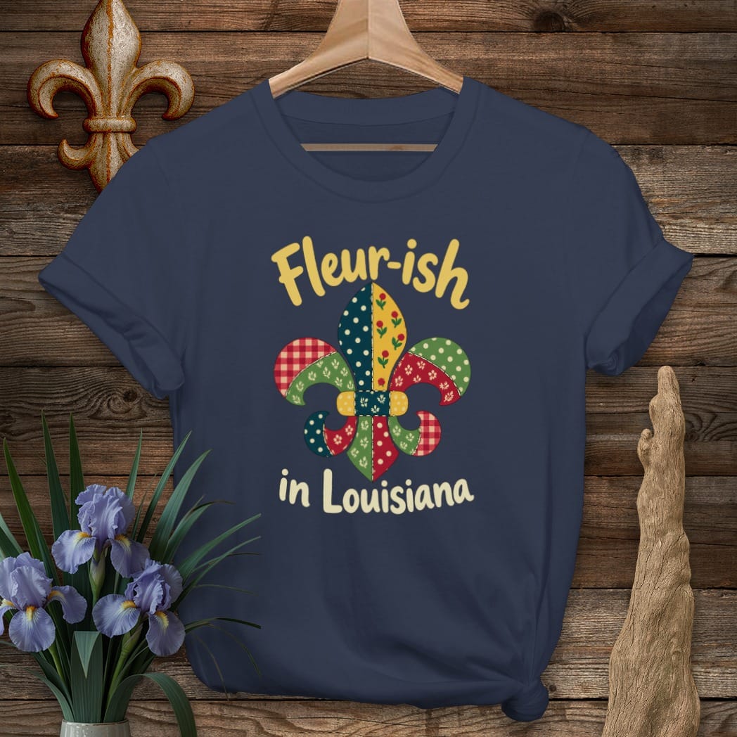 S / Navy Louisiana Fleur-ish Patchwork T-Shirt by Laissez Faire Wear