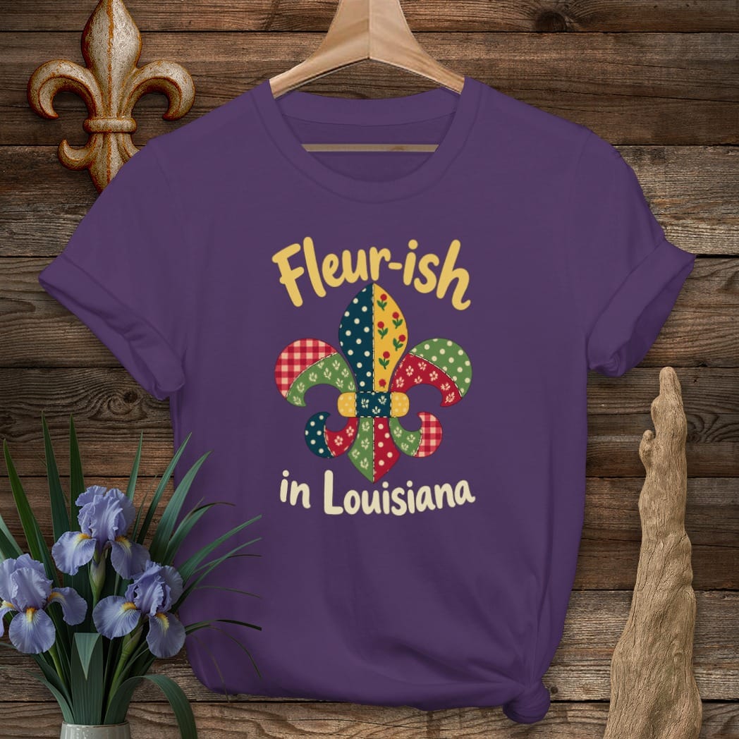 S / Purple Louisiana Fleur-ish Patchwork T-Shirt by Laissez Faire Wear