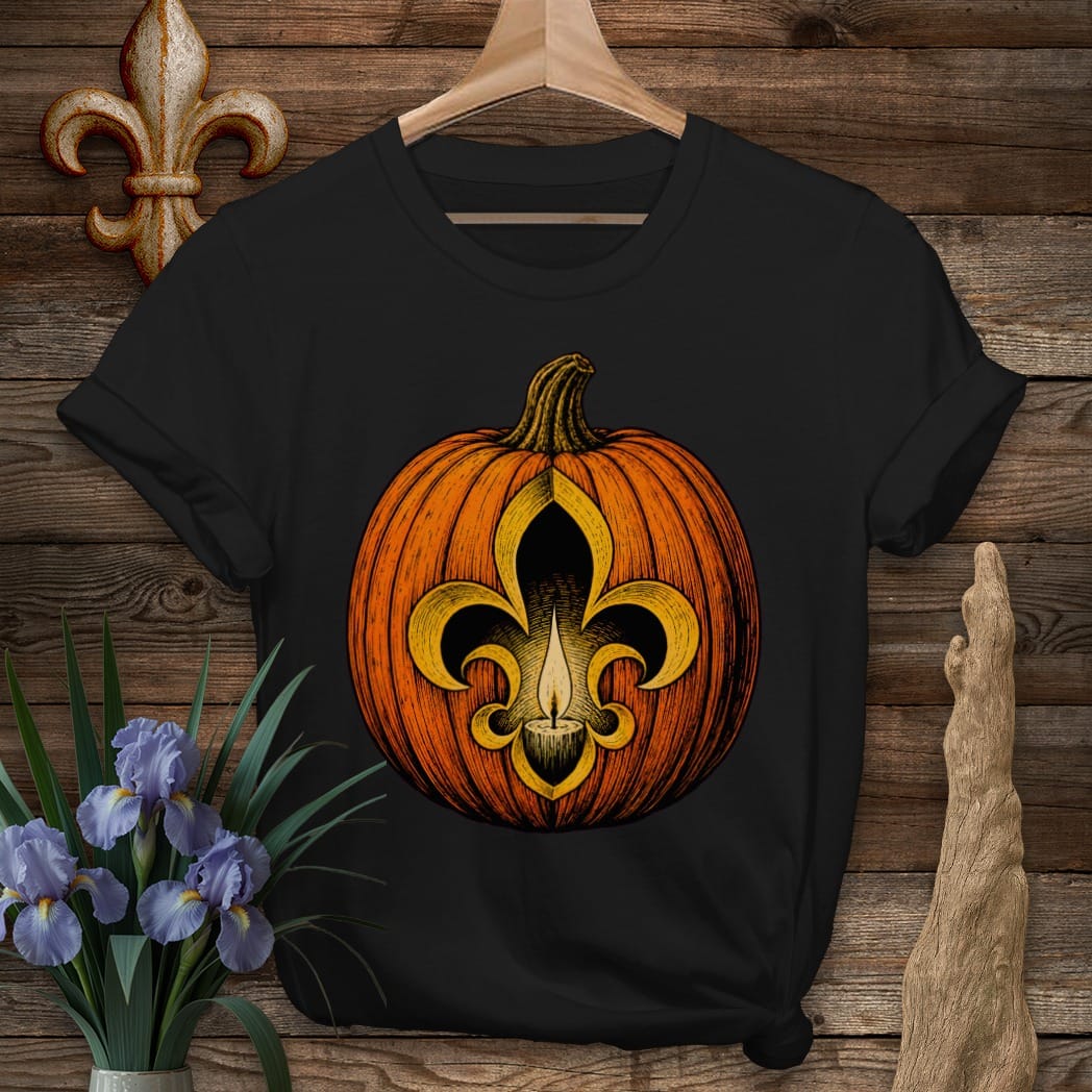 S / Black Louisiana Fleur Jack-O-Lantern T-Shirt by Laissez Faire Wear