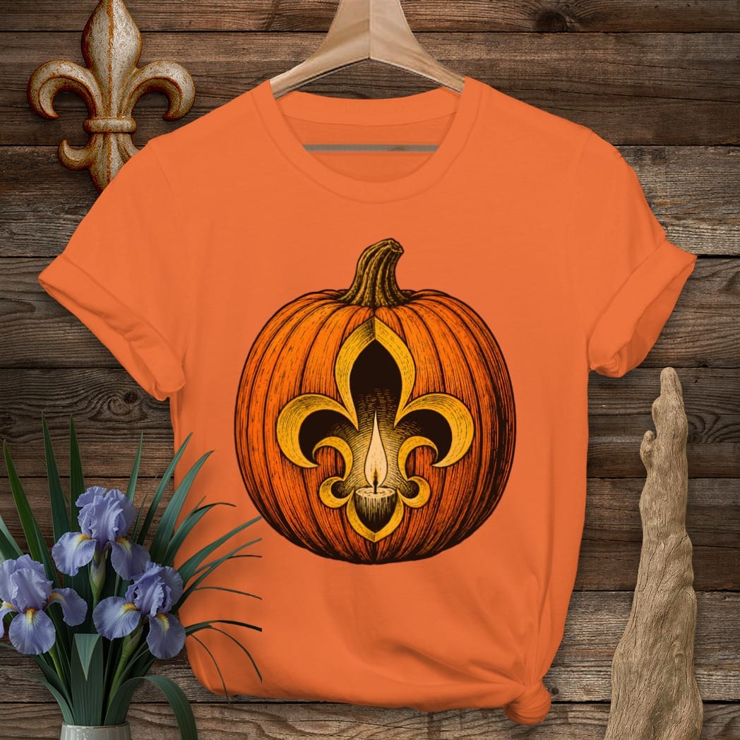 S / Orange Louisiana Fleur Jack-O-Lantern T-Shirt by Laissez Faire Wear