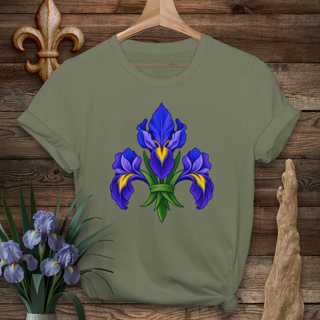 S / Military Green Louisiana Fleur of Irises T-Shirt by Laissez Faire Wear