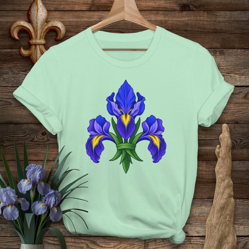 S / Mint Green Louisiana Fleur of Irises T-Shirt by Laissez Faire Wear