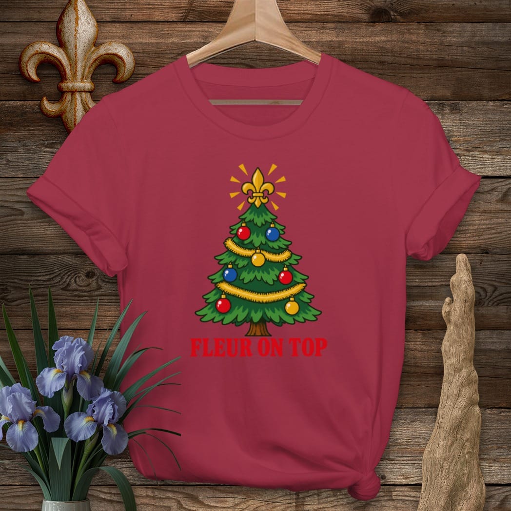 S / Cardinal Red Louisiana Fleur on Top T-Shirt by Laissez Faire Wear