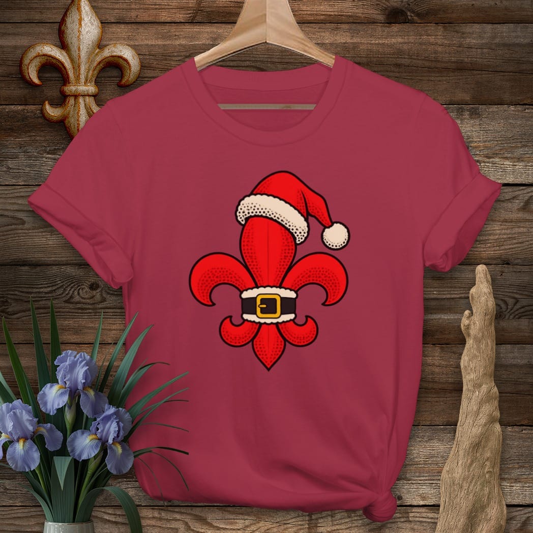 S / Cardinal Red Louisiana Fleur Santa Dots T-Shirt by Laissez Faire Wear