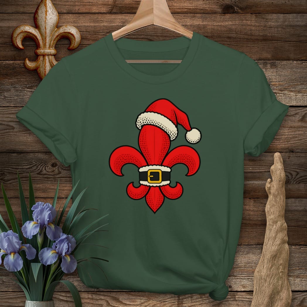 S / Forest Green Louisiana Fleur Santa Dots T-Shirt by Laissez Faire Wear