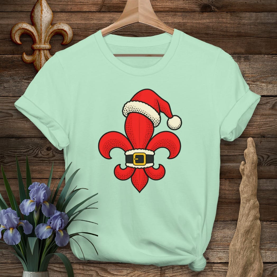 S / Mint Green Louisiana Fleur Santa Dots T-Shirt by Laissez Faire Wear