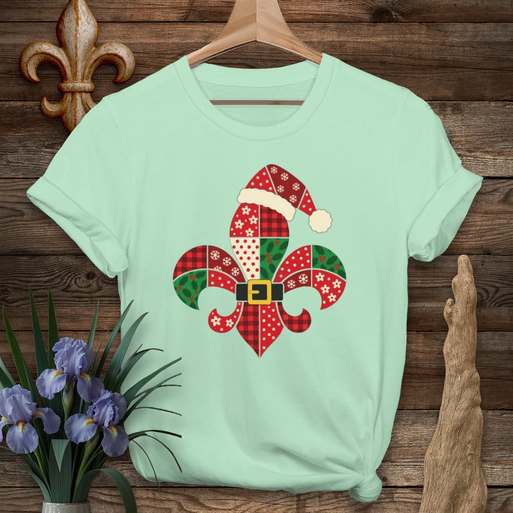 S / Mint Green Louisiana Fleur Santa Patchwork T-Shirt by Laissez Faire Wear