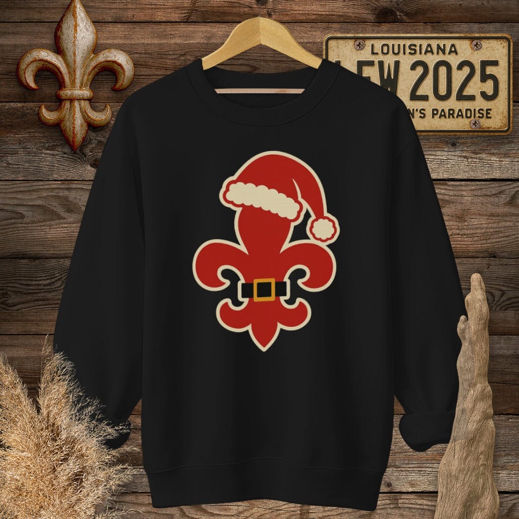 S / Black Louisiana Fleur Santa Sweatshirt by Laissez Faire Wear