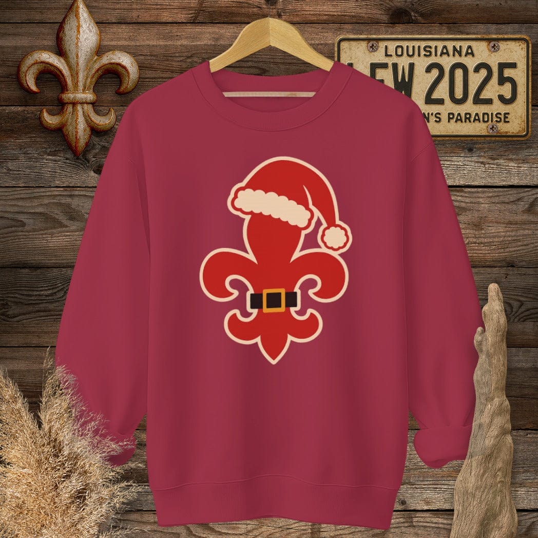 S / Cardinal Red Louisiana Fleur Santa Sweatshirt by Laissez Faire Wear