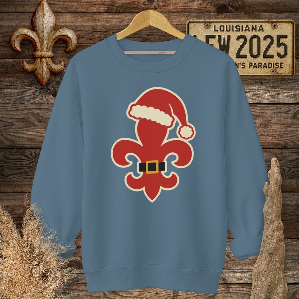S / Indigo Blue Louisiana Fleur Santa Sweatshirt by Laissez Faire Wear