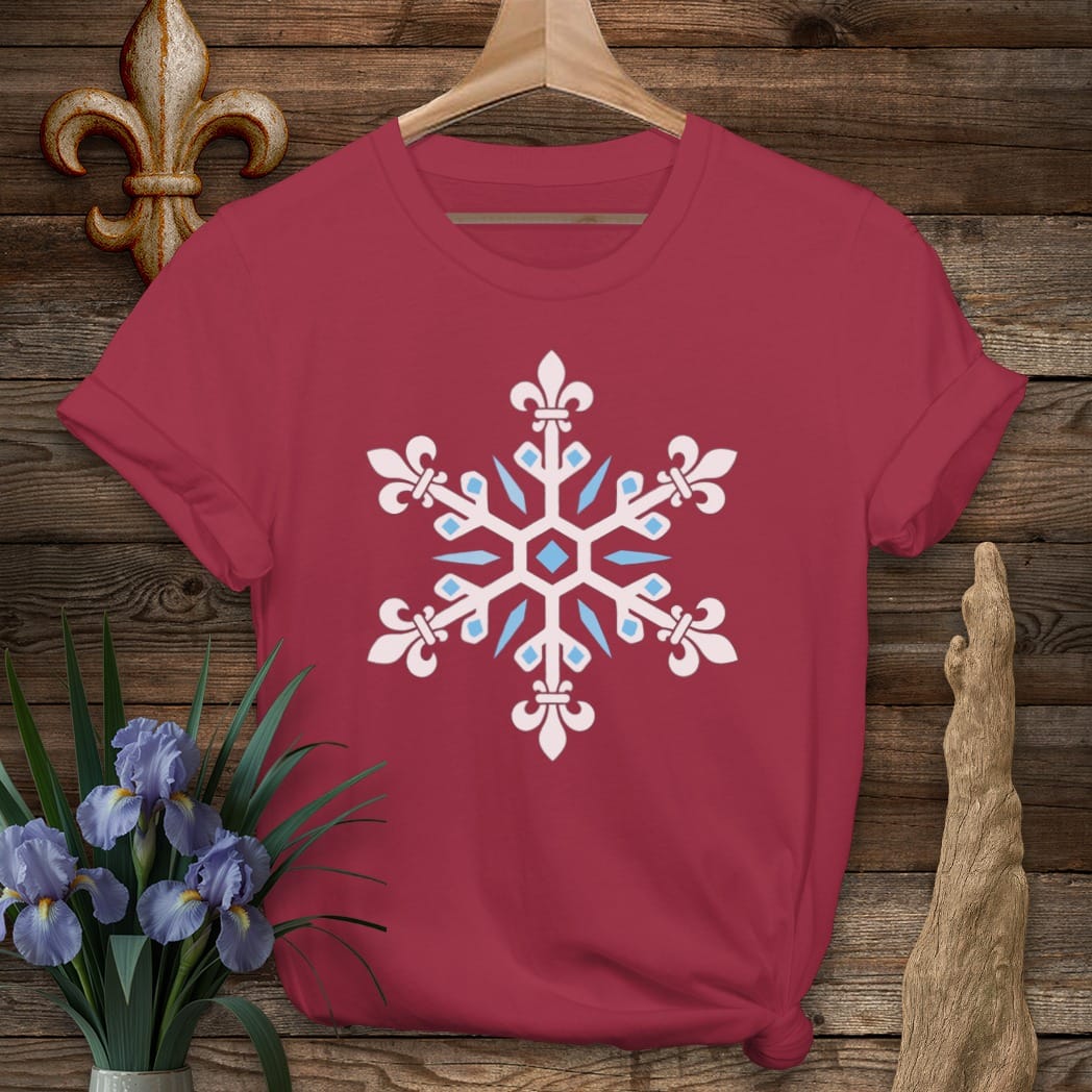 S / Cardinal Red Louisiana Fleur Snowflake T-Shirt by Laissez Faire Wear