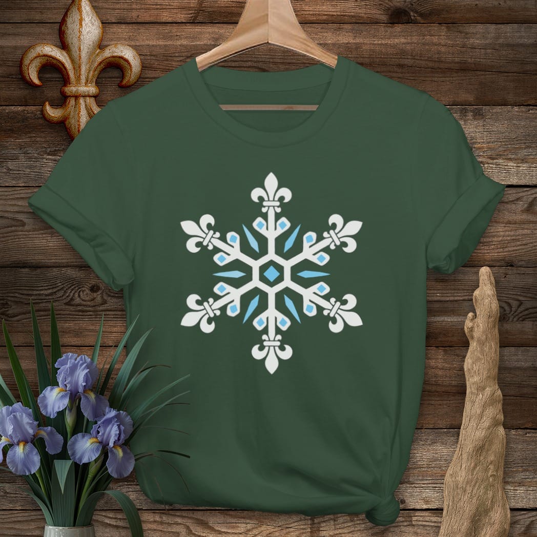 S / Forest Green Louisiana Fleur Snowflake T-Shirt by Laissez Faire Wear