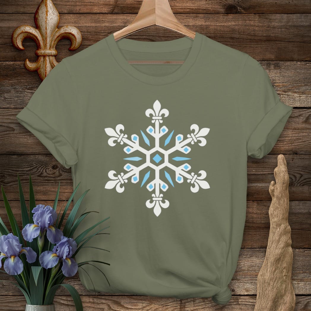 S / Military Green Louisiana Fleur Snowflake T-Shirt by Laissez Faire Wear