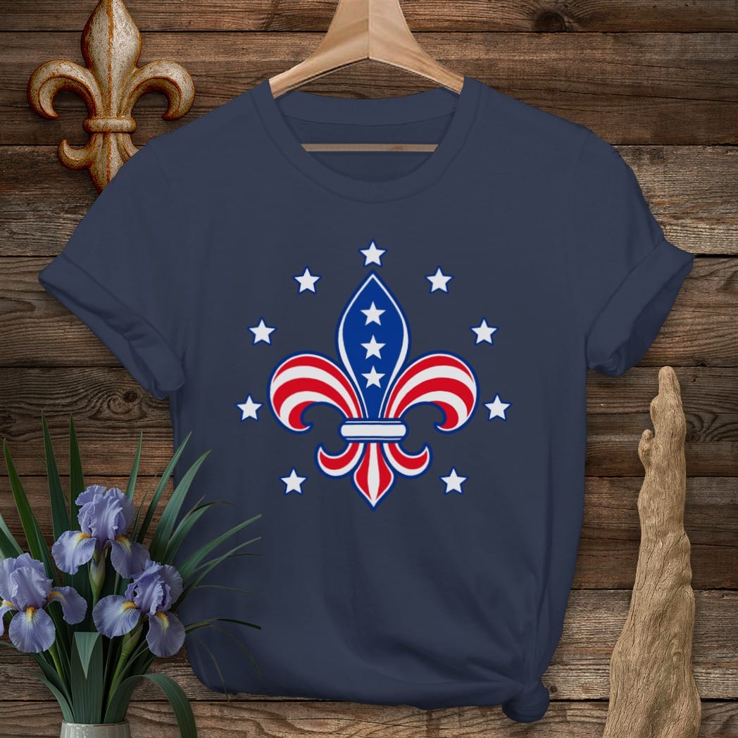 S / Navy Louisiana Fleur Stars and Stripes T-Shirt by Laissez Faire Wear