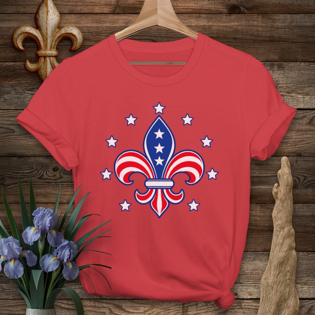 S / Red Louisiana Fleur Stars and Stripes T-Shirt by Laissez Faire Wear