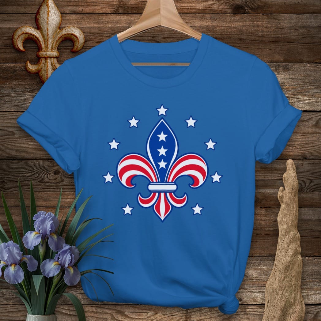 S / Royal Louisiana Fleur Stars and Stripes T-Shirt by Laissez Faire Wear
