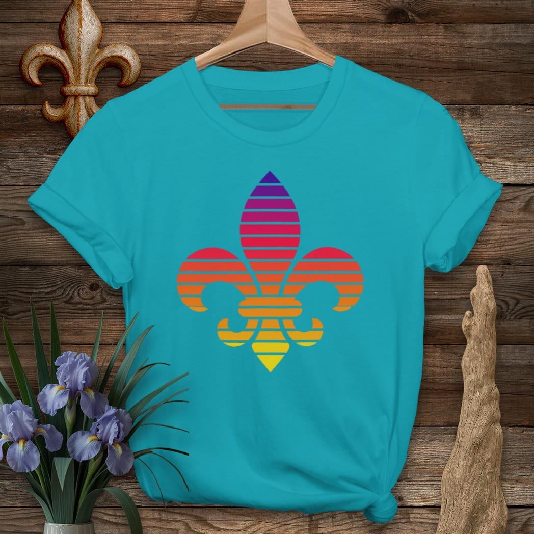 S / Tropical Blue Louisiana Fleur Sunset T-Shirt by Laissez Faire Wear
