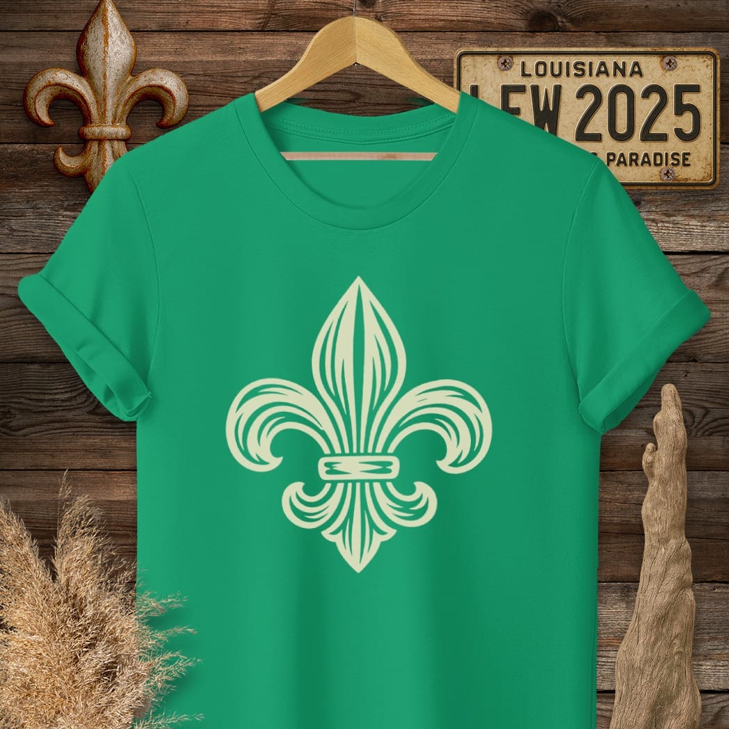 S / Kelly Green Louisiana Fleur Woodcut T-Shirt by Laissez Faire Wear