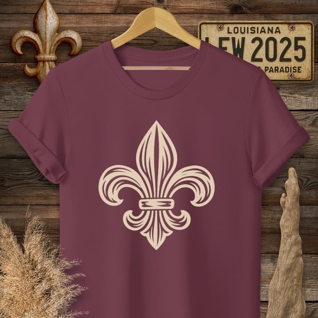 S / Maroon Louisiana Fleur Woodcut T-Shirt by Laissez Faire Wear