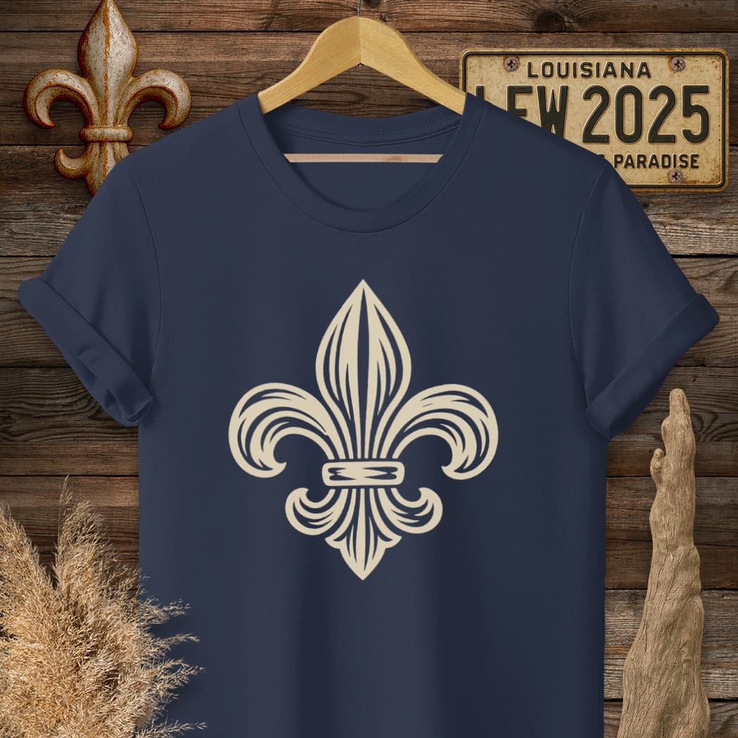 S / Navy Louisiana Fleur Woodcut T-Shirt by Laissez Faire Wear