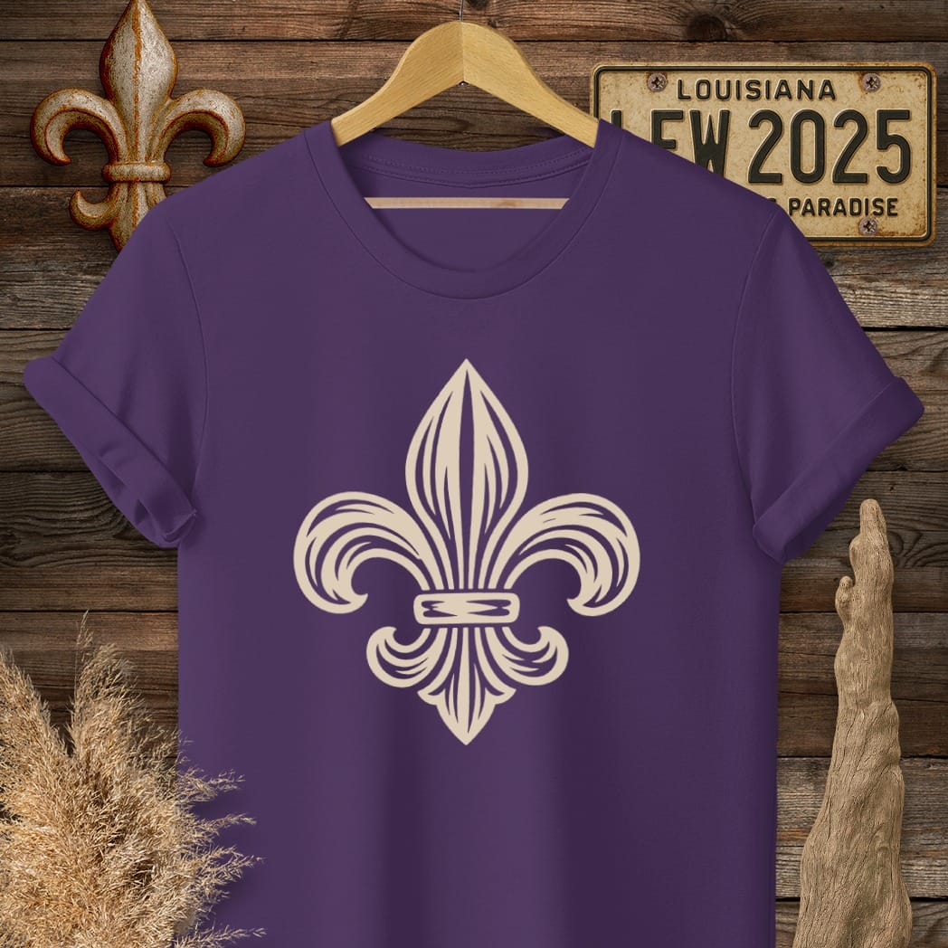 S / Purple Louisiana Fleur Woodcut T-Shirt by Laissez Faire Wear