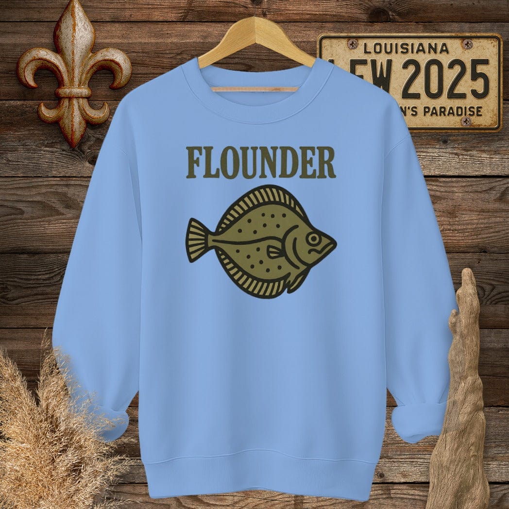 S / Carolina Blue Louisiana Flounder Minimalist Sweatshirt by Laissez Faire Wear