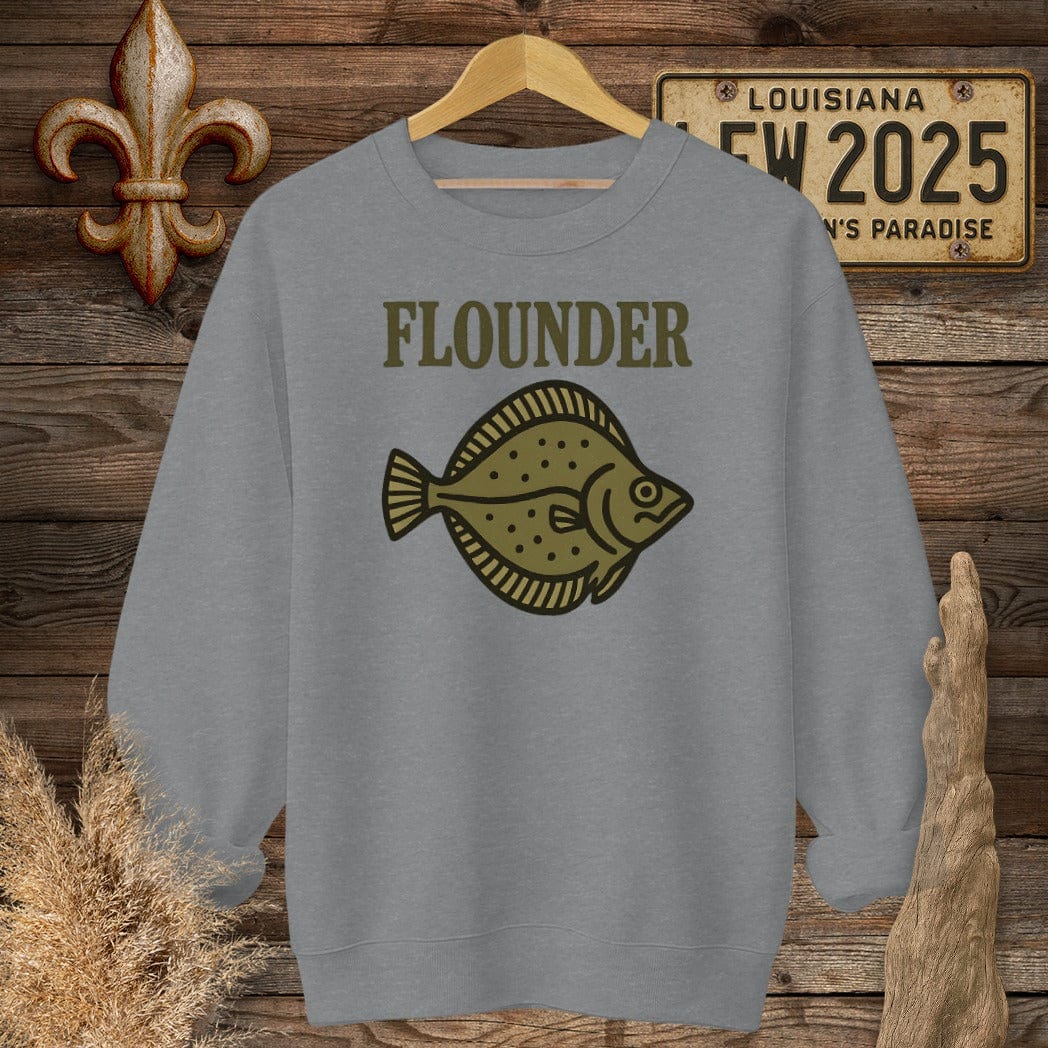 S / Graphite Heather Louisiana Flounder Minimalist Sweatshirt by Laissez Faire Wear