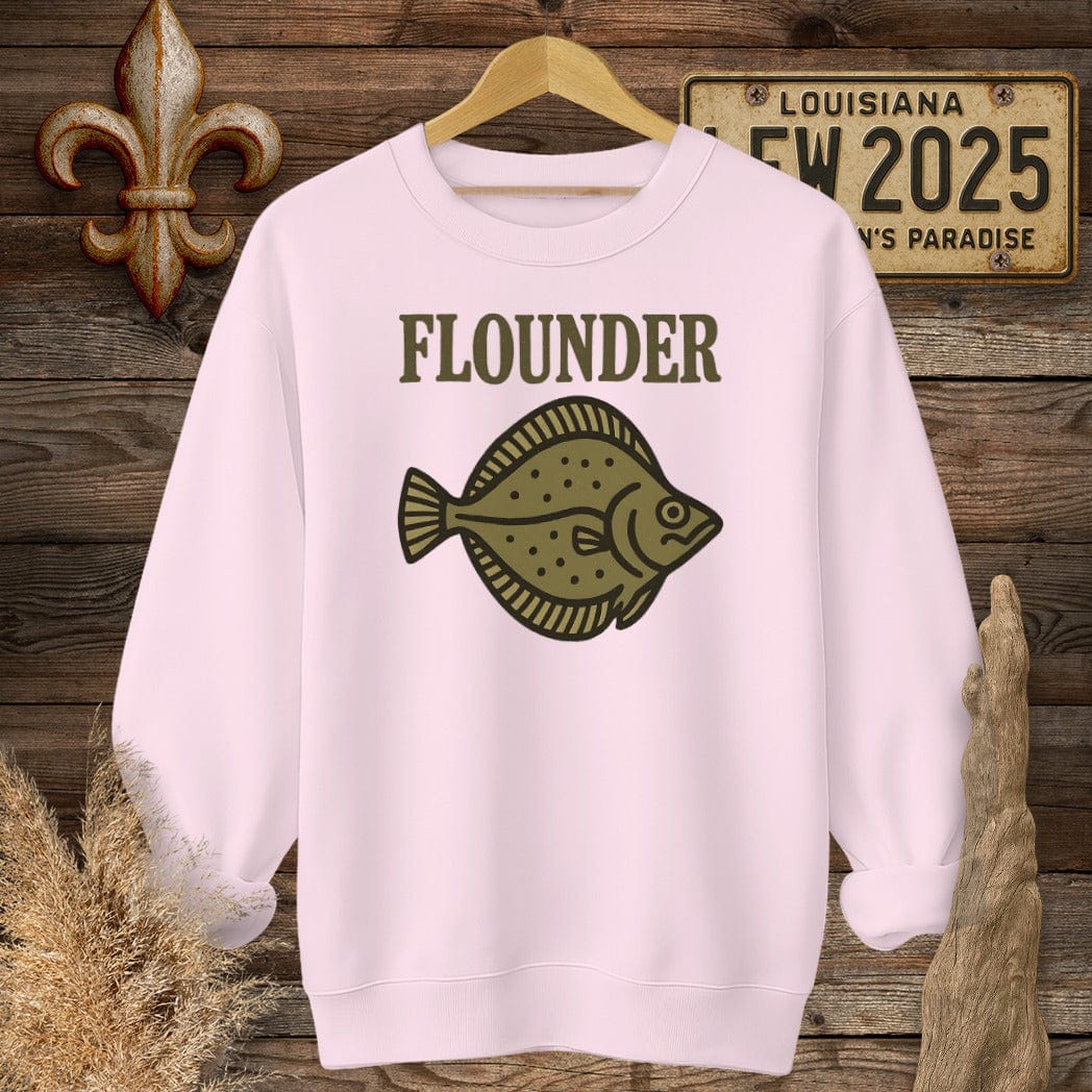 S / Light Pink Louisiana Flounder Minimalist Sweatshirt by Laissez Faire Wear