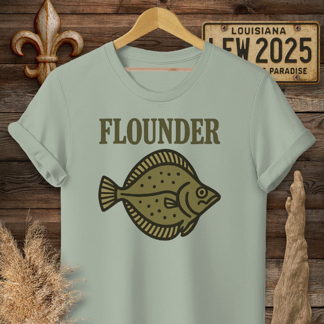 S / Sage Louisiana Flounder Minimalist T-Shirt by Laissez Faire Wear