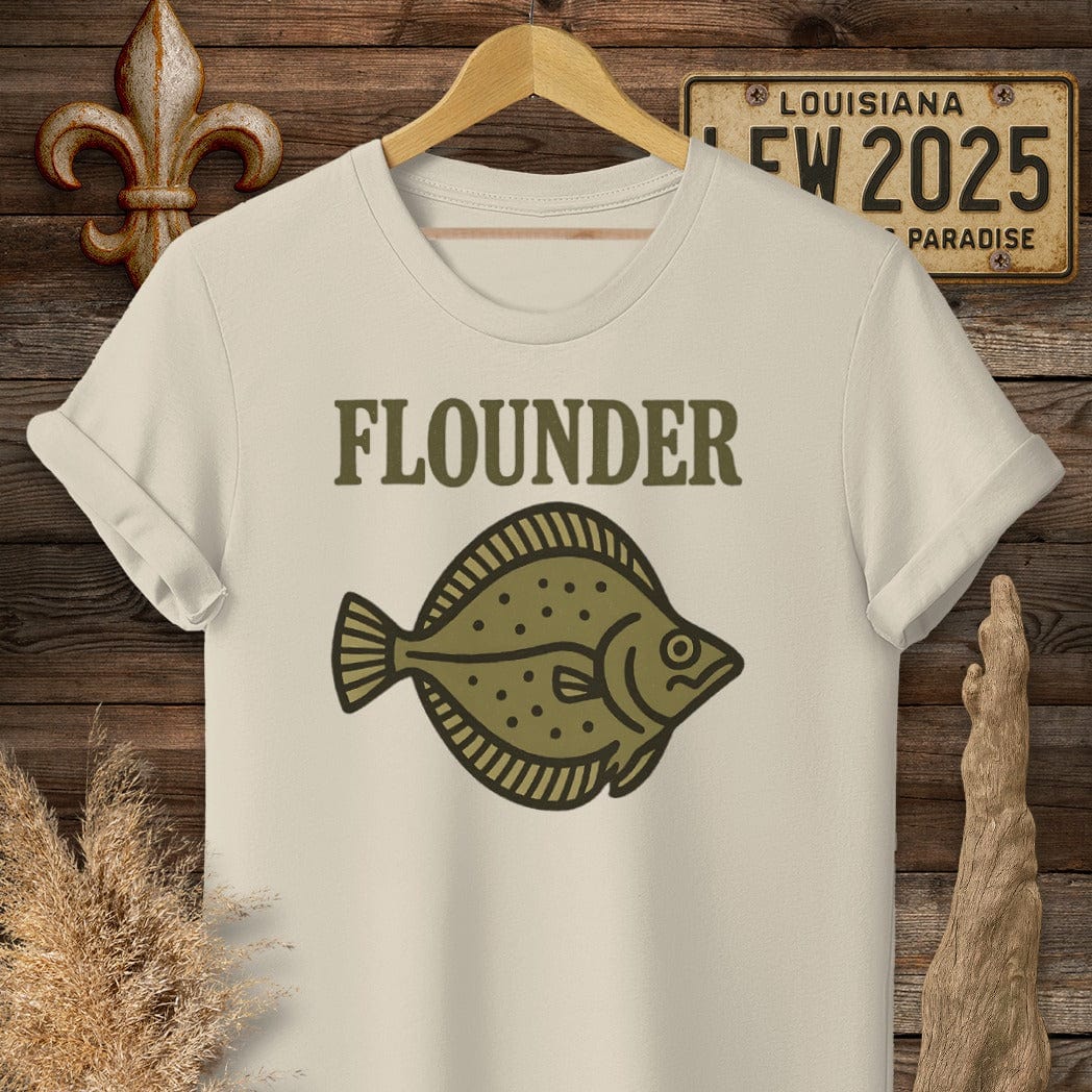 S / Sand Louisiana Flounder Minimalist T-Shirt by Laissez Faire Wear