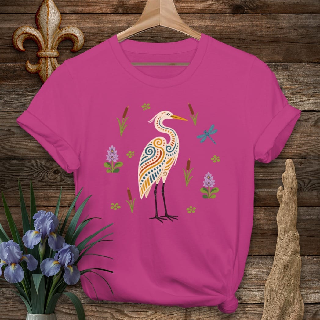 S / Antique Heliconia Louisiana Folk Egret T-Shirt by Laissez Faire Wear