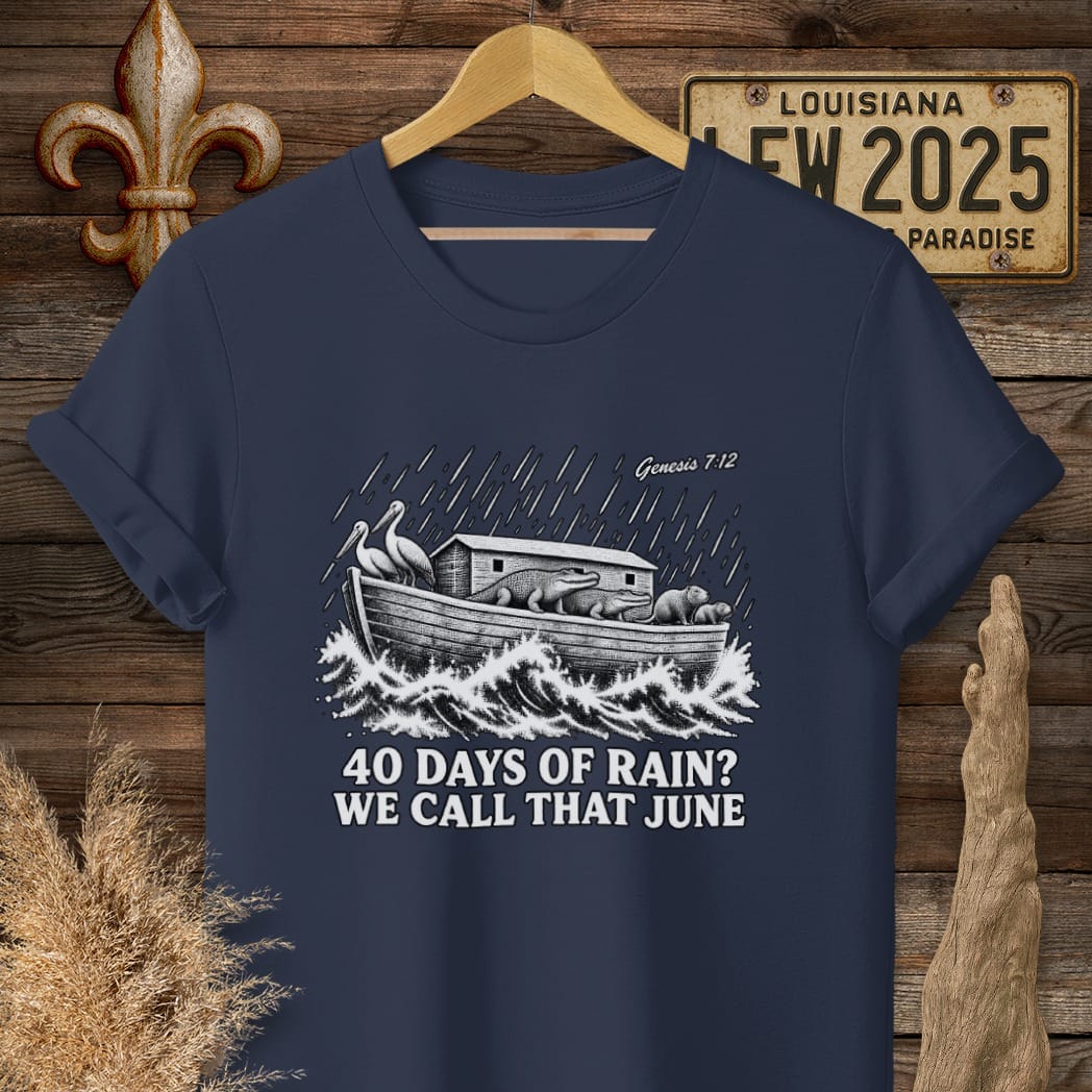 S / Navy Louisiana Forty Days of Rain T-Shirt by Laissez Faire Wear