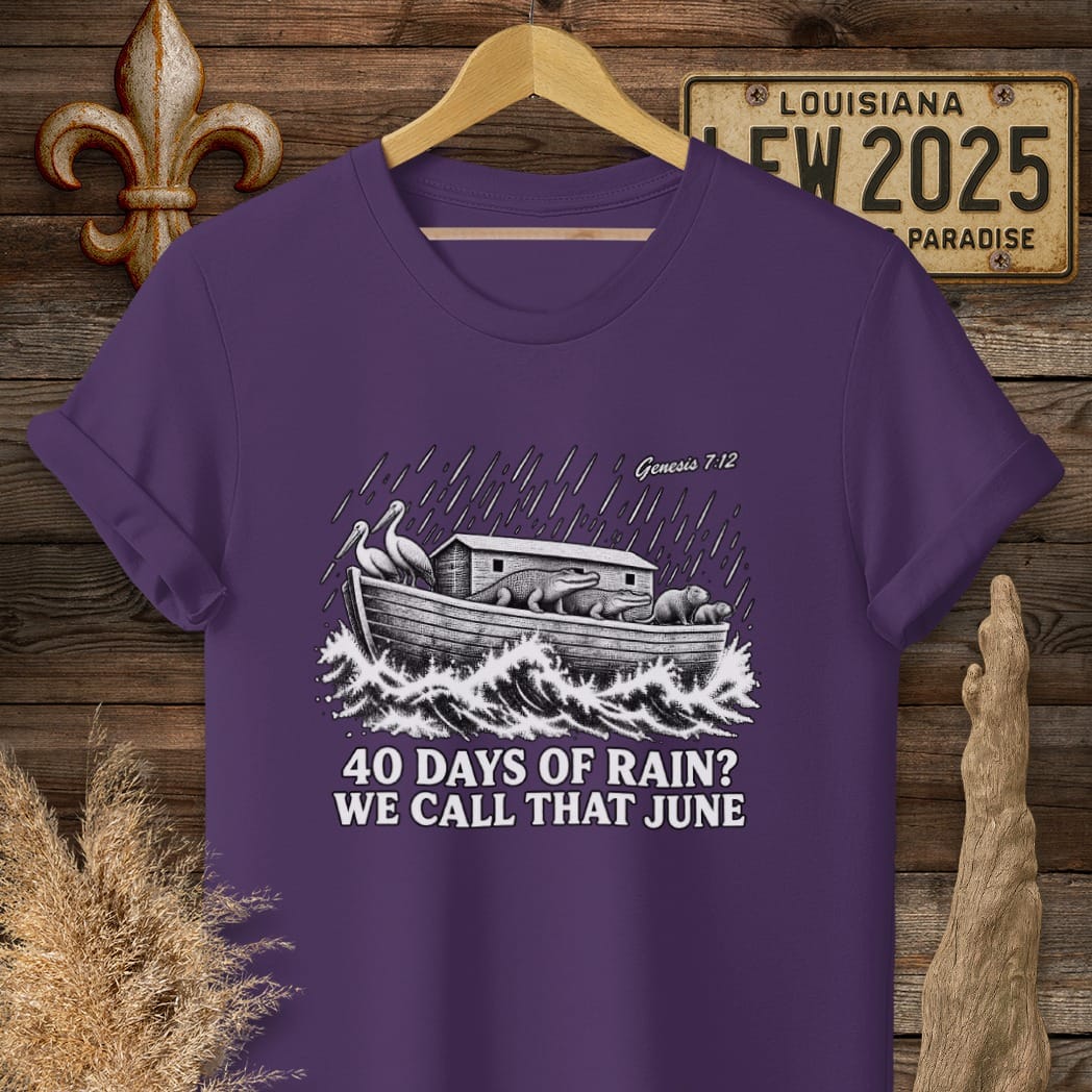 S / Purple Louisiana Forty Days of Rain T-Shirt by Laissez Faire Wear