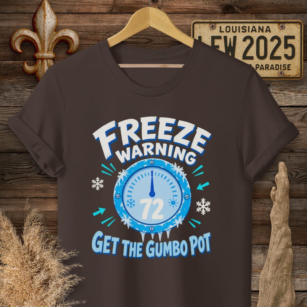 S / Dark Chocolate Louisiana Freeze Warning T-Shirt by Laissez Faire Wear