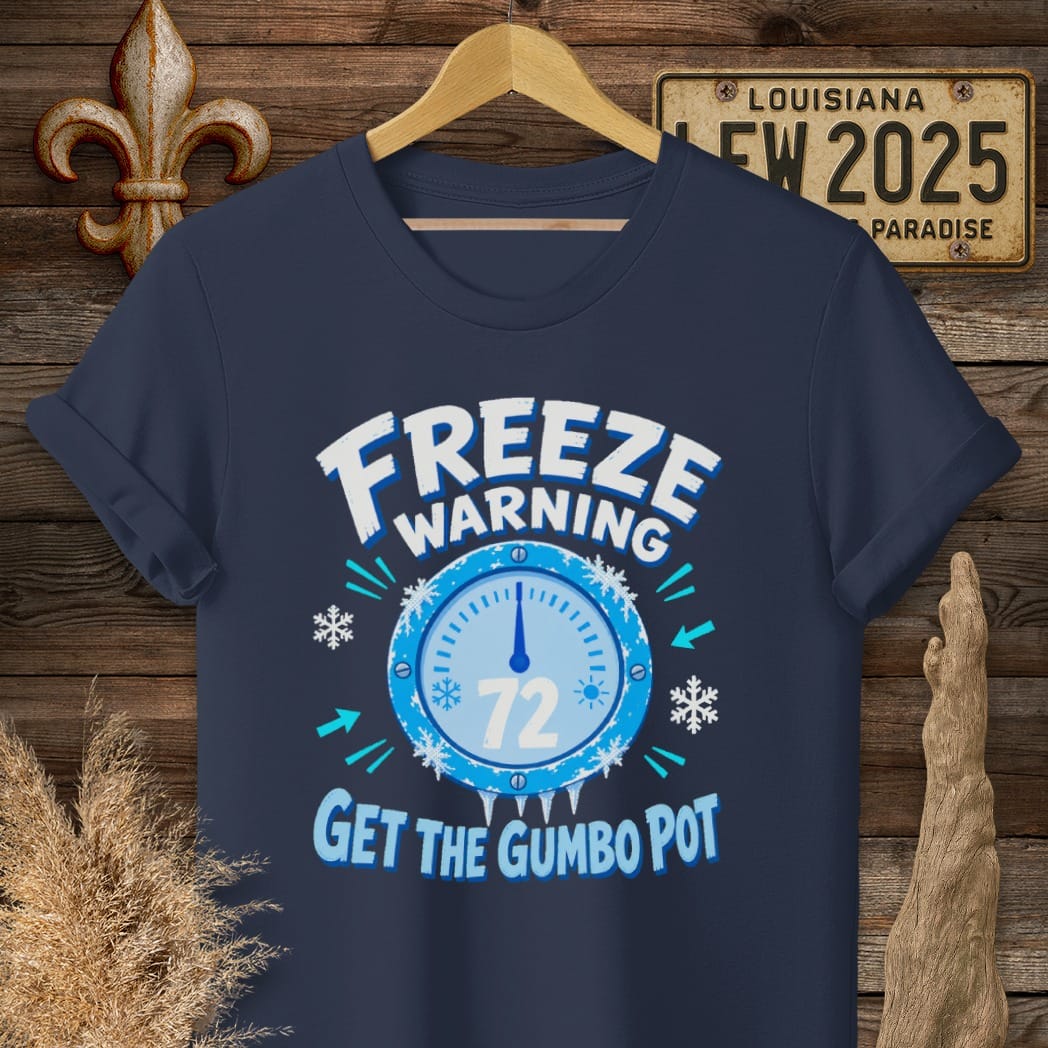 S / Navy Louisiana Freeze Warning T-Shirt by Laissez Faire Wear