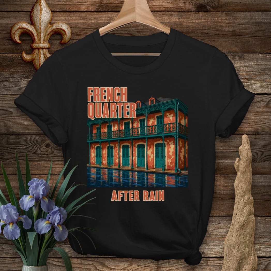 Black / S Louisiana French Quarter Rain T-Shirt by Laissez Faire Wear