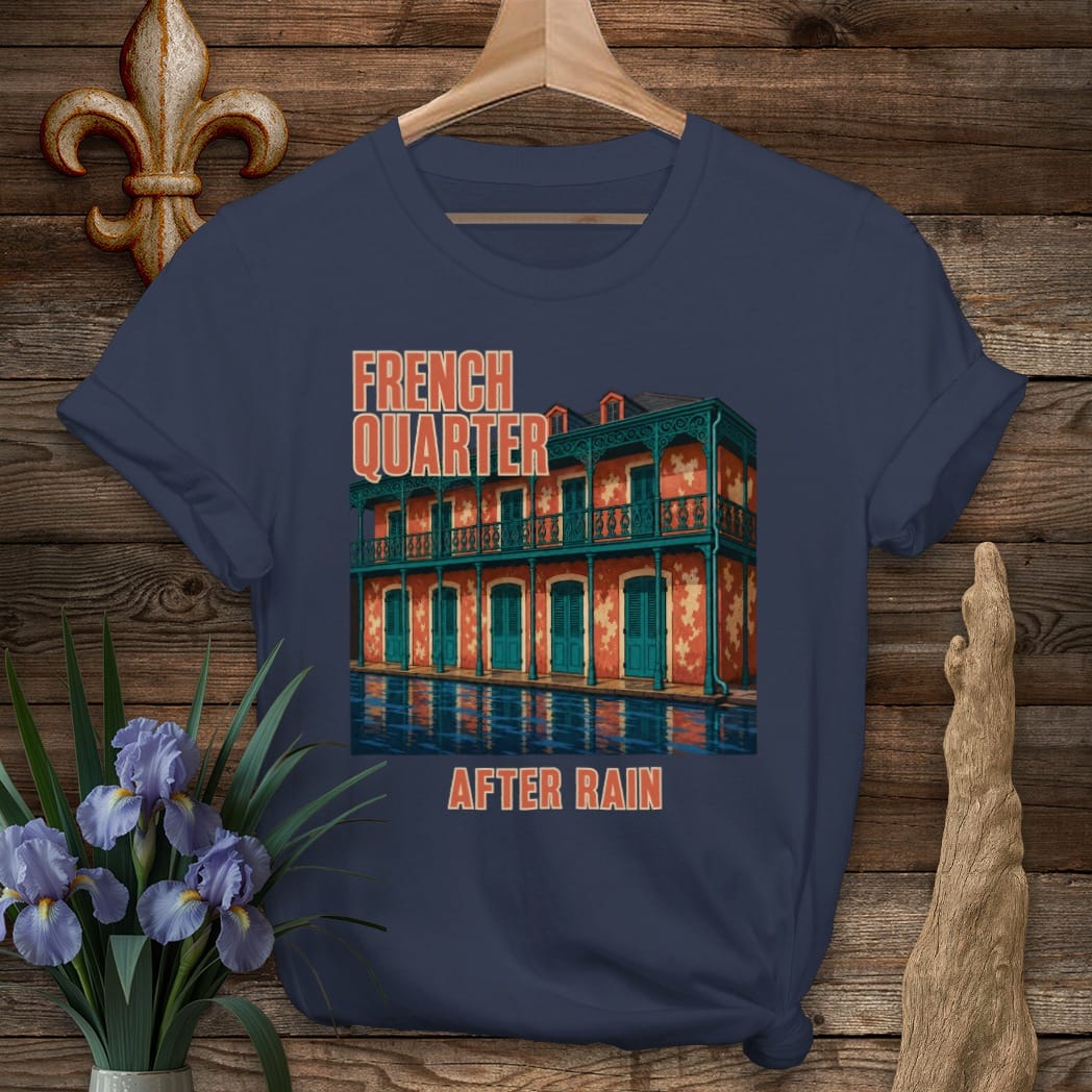 Navy / S Louisiana French Quarter Rain T-Shirt by Laissez Faire Wear