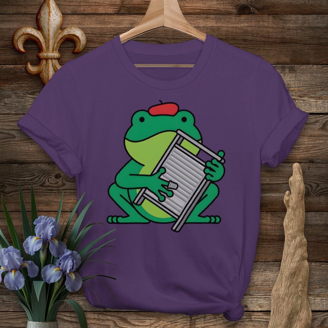 S / Purple Louisiana Frog Playing Frottoir T-Shirt by Laissez Faire Wear