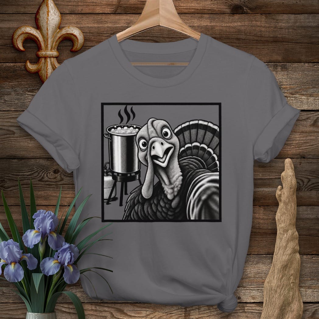 S / Charcoal Louisiana Fryer Selfie T-Shirt by Laissez Faire Wear