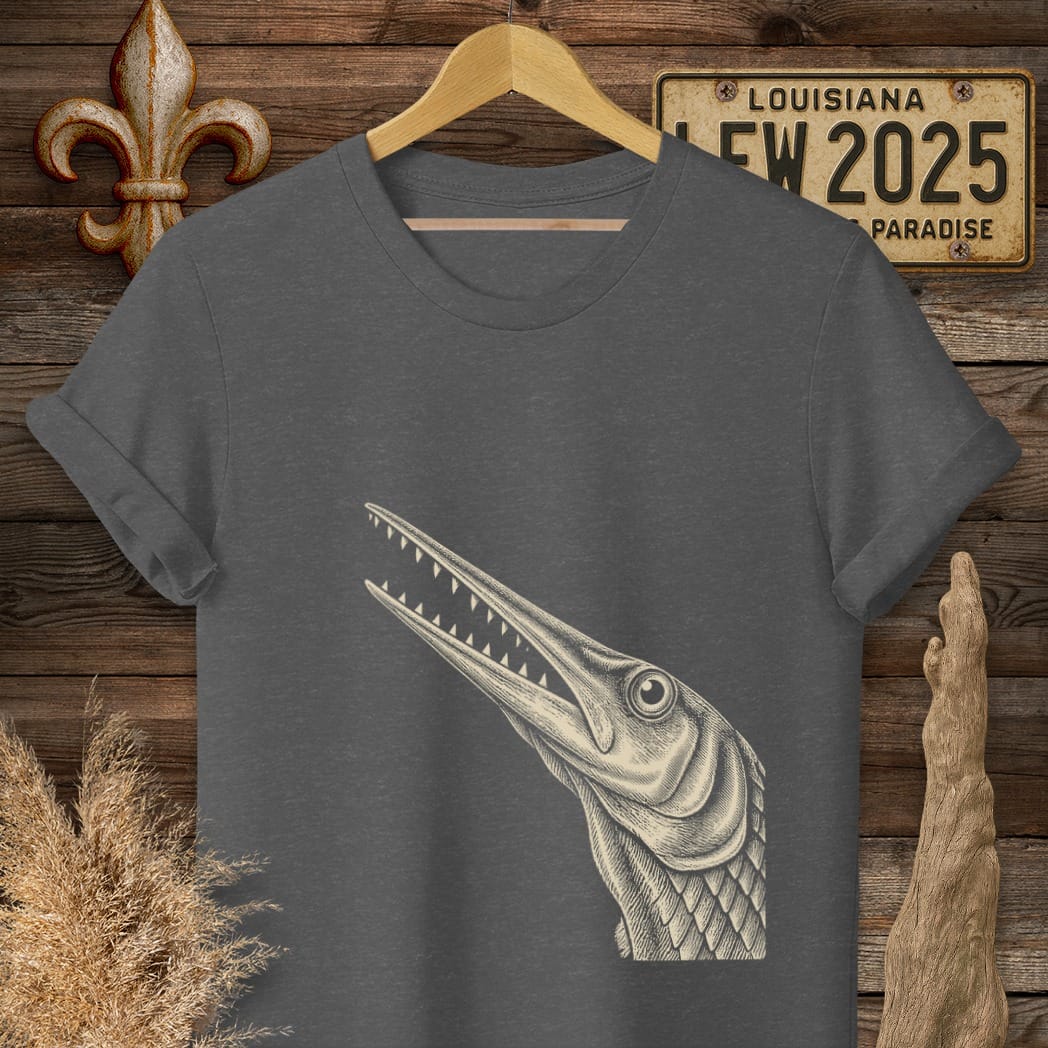 S / Dark Heather Louisiana Garfish Portrait T-Shirt by Laissez Faire Wear