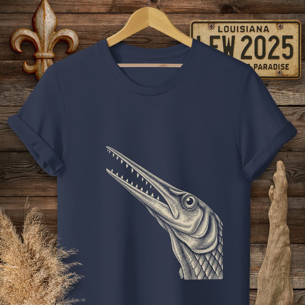 S / Navy Louisiana Garfish Portrait T-Shirt by Laissez Faire Wear